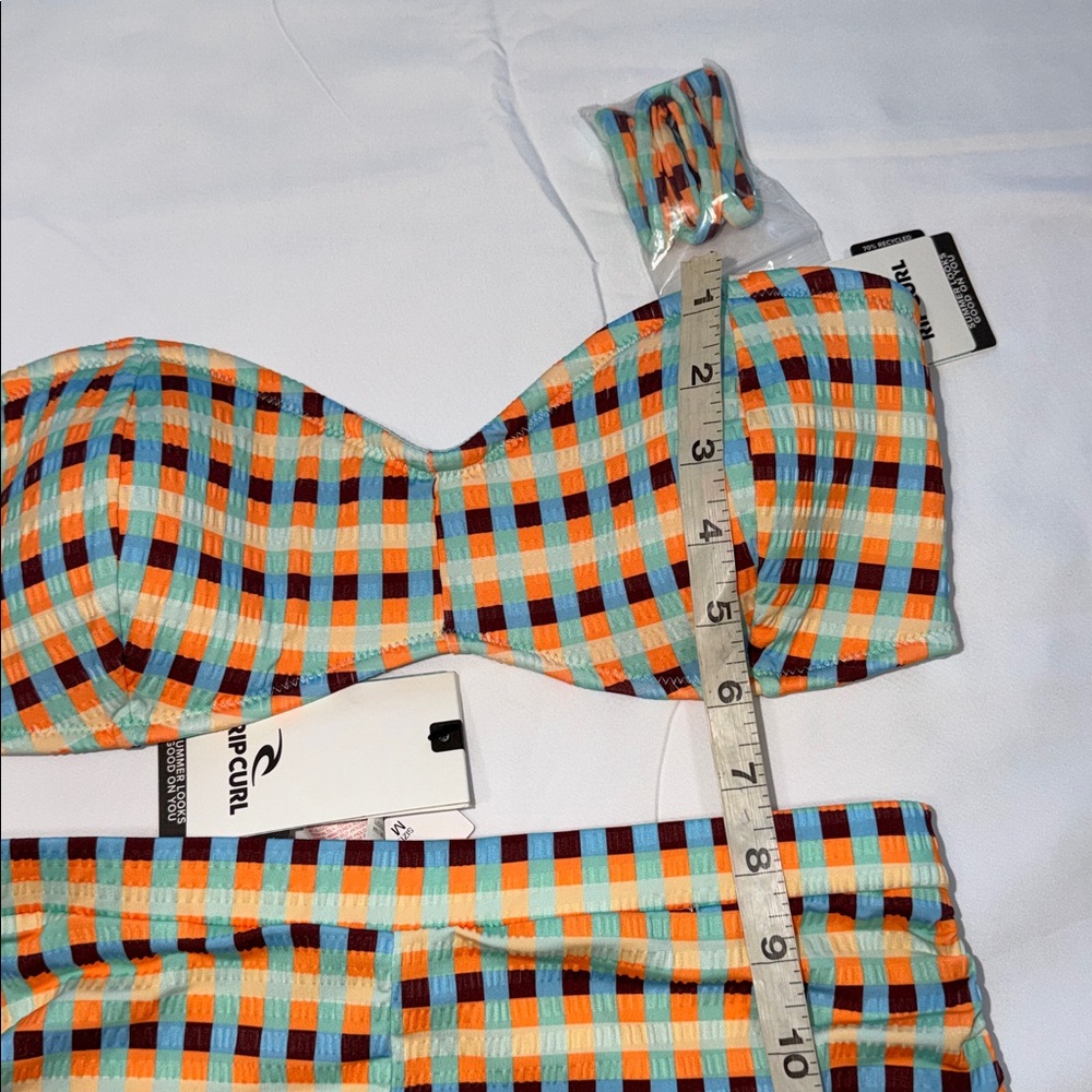 RIPCURL LOTTIE CHECK BANDEAU BIKINI TOP & BIKINI BOTTOM, M - Picture 5 of 11